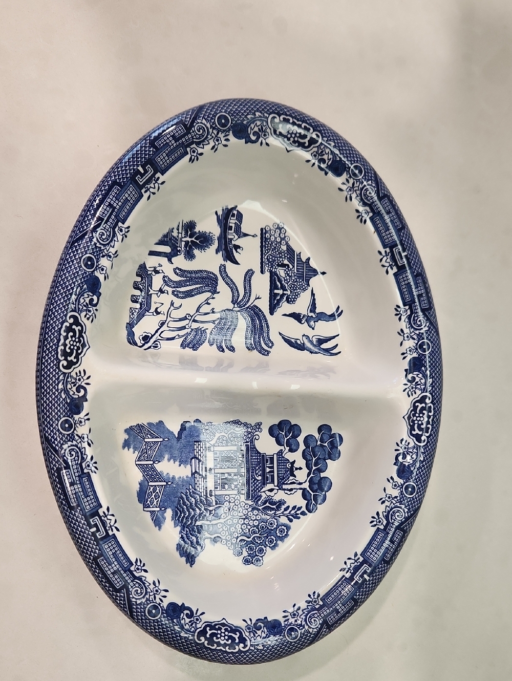 Blue Willow Style Divided Serving Dish - White and Blue